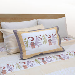 Yellow Polka Bedding Set | 300TC Bedsheet | 2 Pillow Covers | Mulmul Cotton Dohar