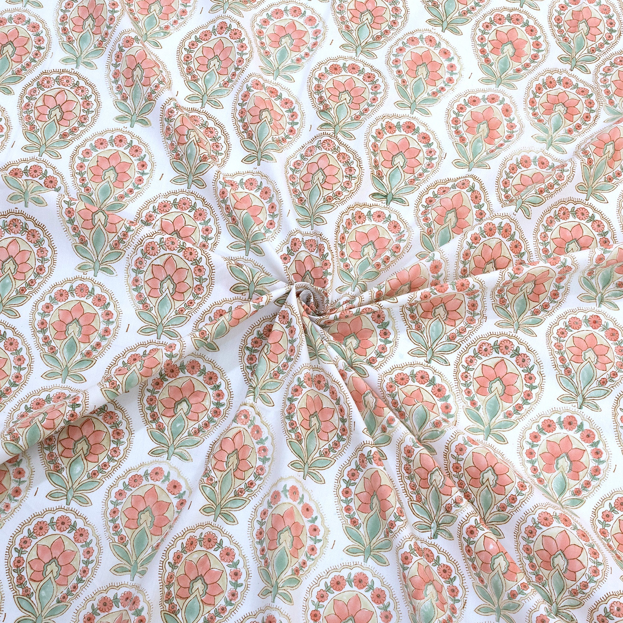 Peach Green White | Premium Bedsheet