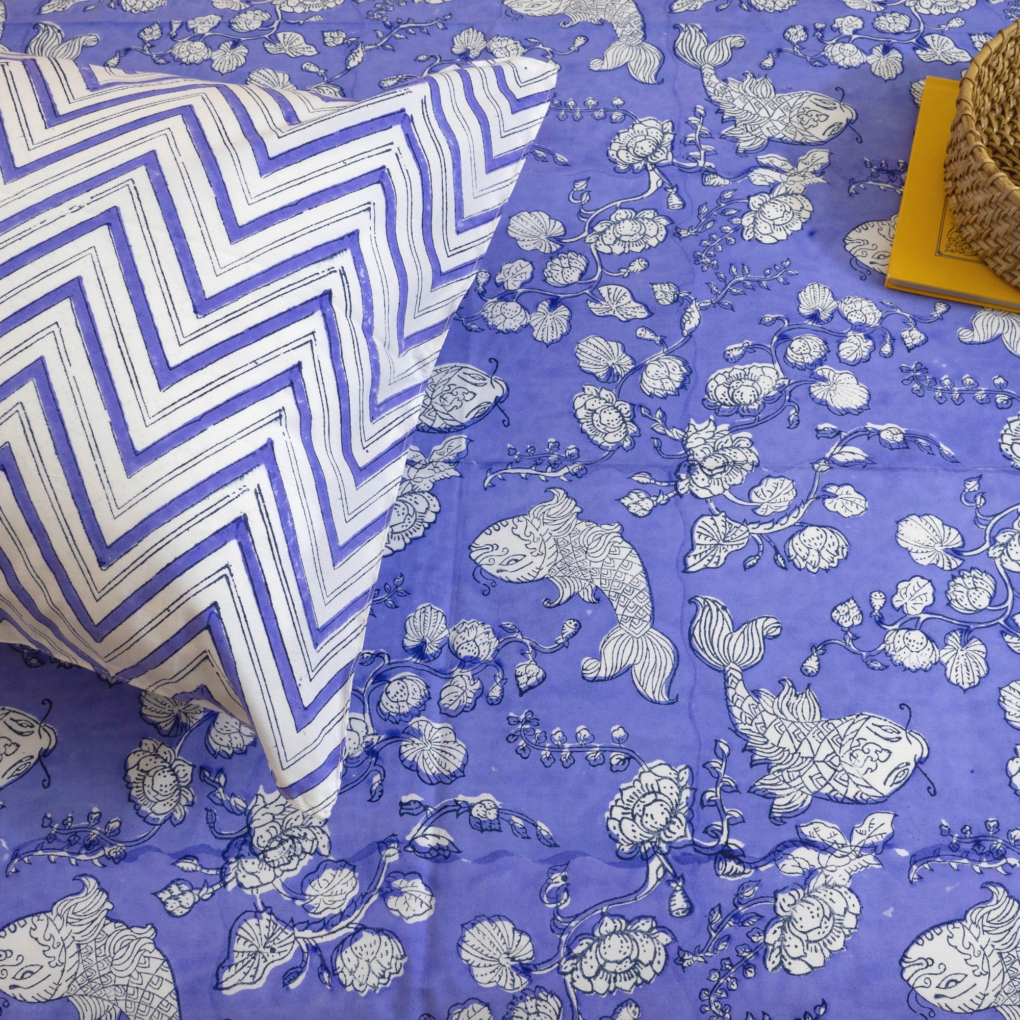 Purple Kalamkari Fish | Premium Bedsheet