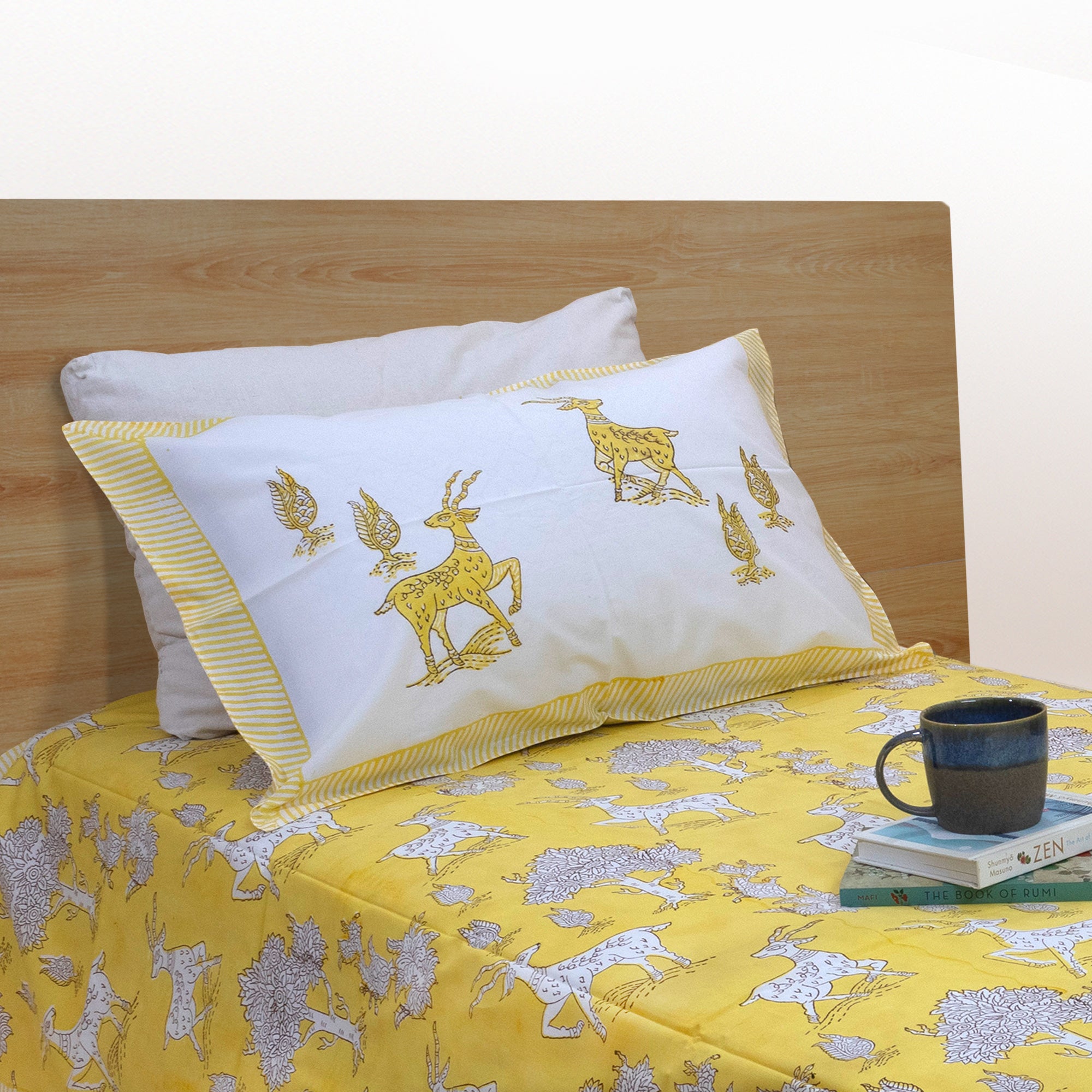 Yellow Deer Kalamkari | Premium Bedsheet