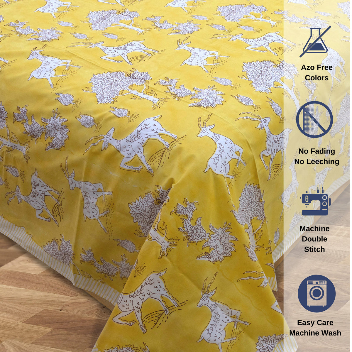Yellow Deer Kalamkari | Premium Bedsheet