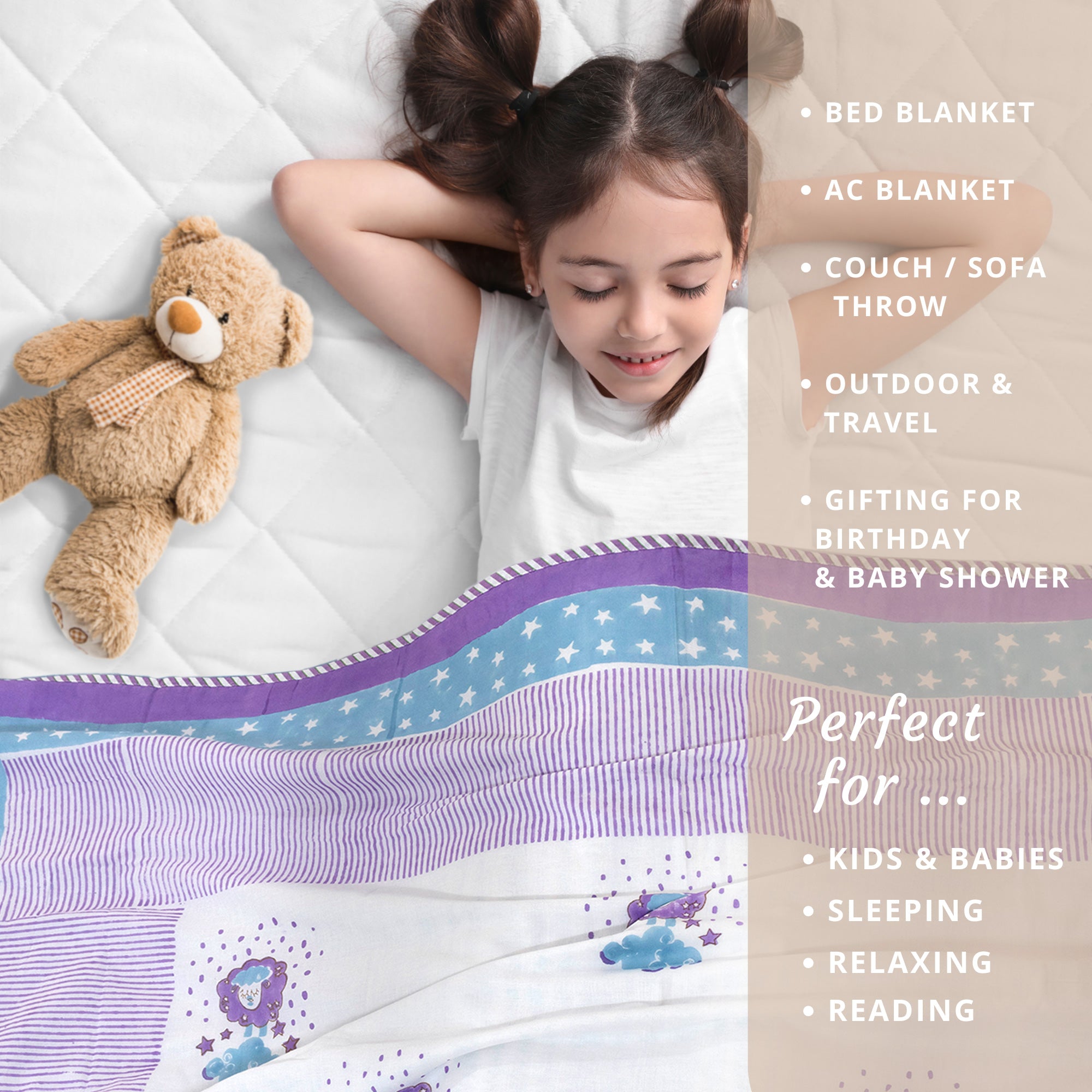 Sheep White Blue  |  Dohar | Summer Blanket