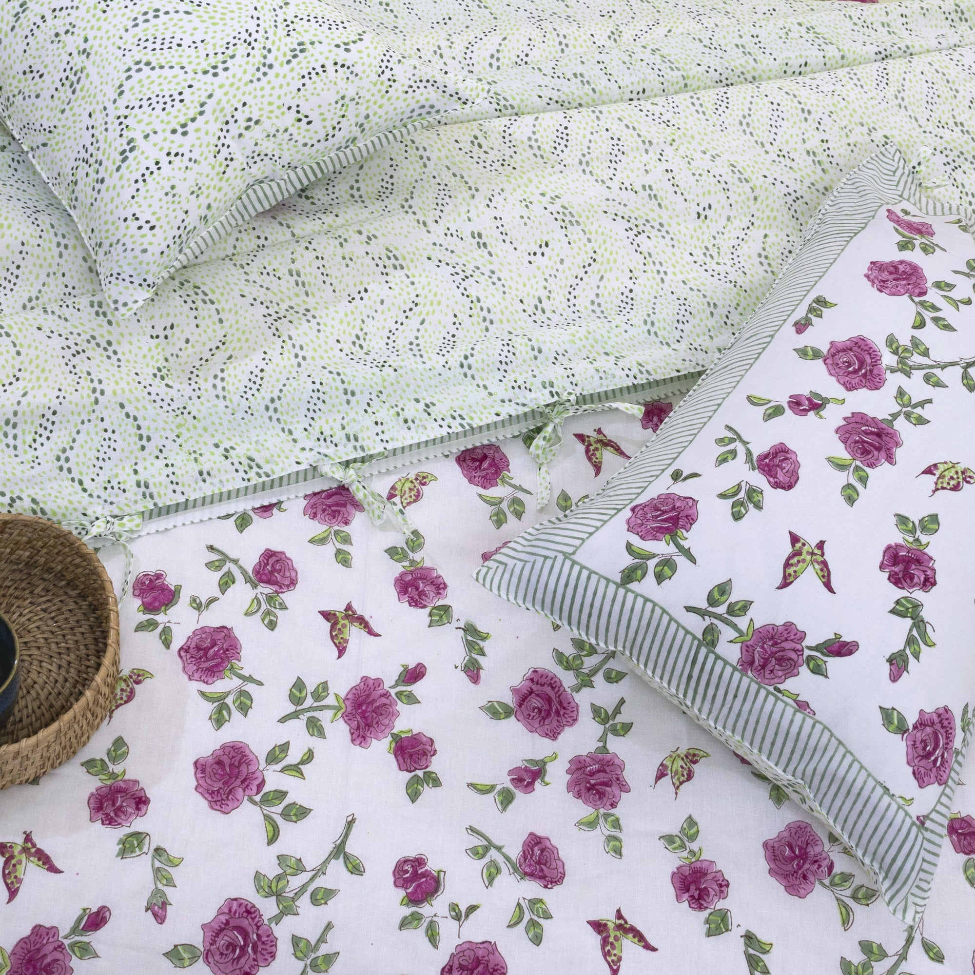 Rose Meadow |All- Season Bedding Set | Premium Bedsheet , Pillow Covers, Duvet Razai Blanket Cover