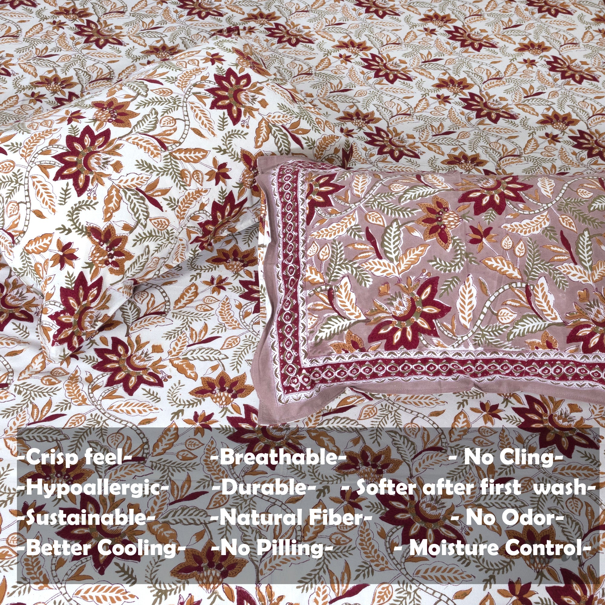 Rust Maroon florals on White | King Queen