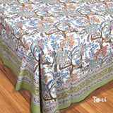 Many Color florals on White |hand block printed bedsheet| Double bed ,Queen size | 210 TC Pure Cotton| Complementing pillow covers