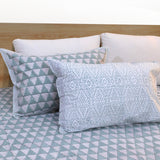 Cement Green Triangles | 300TC Bedsheet | 2 Pillow Covers | Mulmul Cotton Dohar