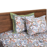 Many Color florals on White |hand block printed bedsheet| Double bed ,Queen size | 210 TC Pure Cotton| Complementing pillow covers