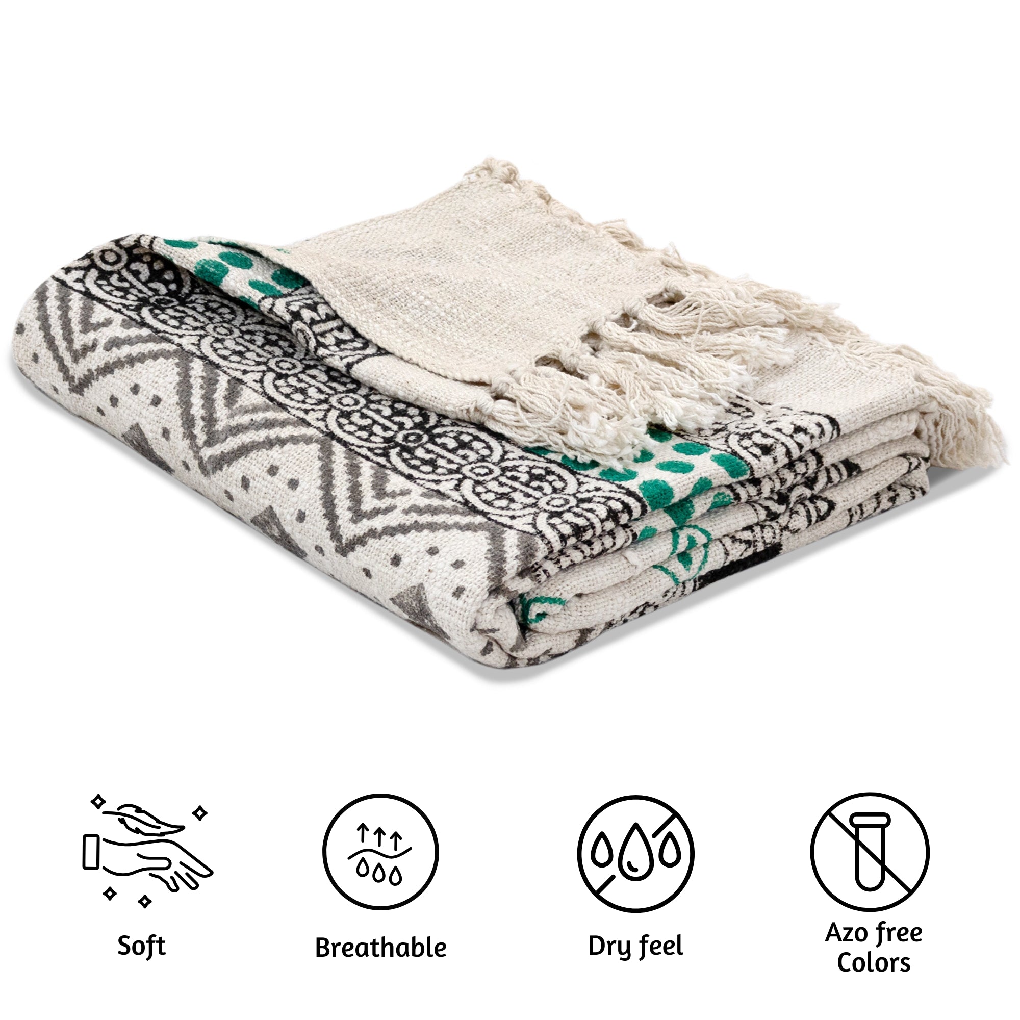 Green Gray Line | MultiColor Florals | Woven Sofa Throw