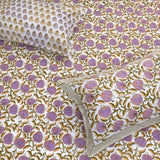 Round Florals On Green  |hand block printed bedsheet| Double bed ,King size, Queen size | 210 TC Pure Cotton| Complementing pillow covers