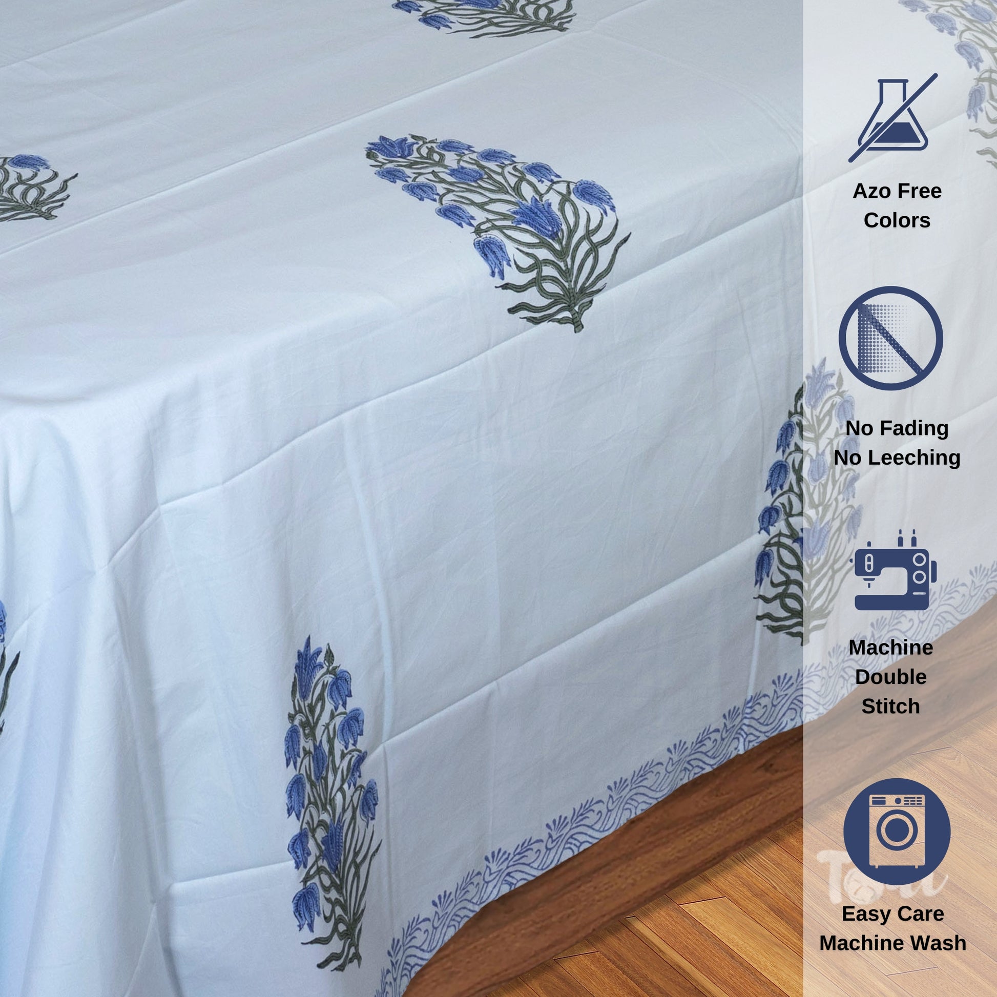 Blue Tulips on Blue  - Bedsheet for double bed