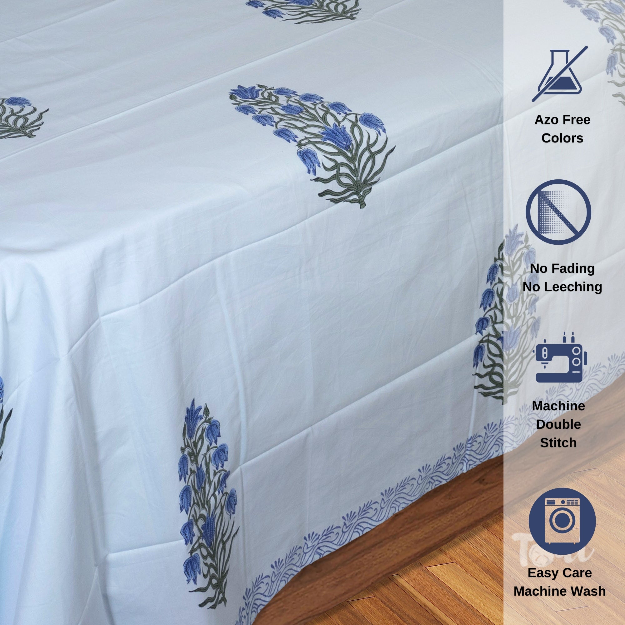 Blue Tulips on Blue  - Bedsheet for double bed