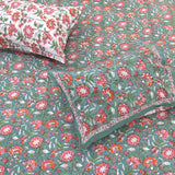 Pink Florals on Deep Green | 210TC Pure Cotton Bedsheet