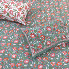 Pink Florals on Deep Green | 210TC Pure Cotton