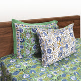 Blue Green Florals   | 210TC Pure Cotton Bedsheet