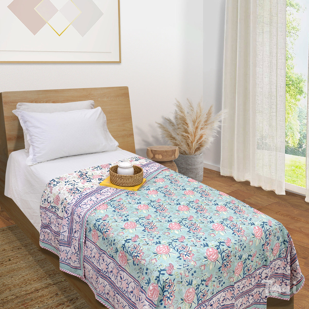 Rose on Green | Dohar | Summer Blanket