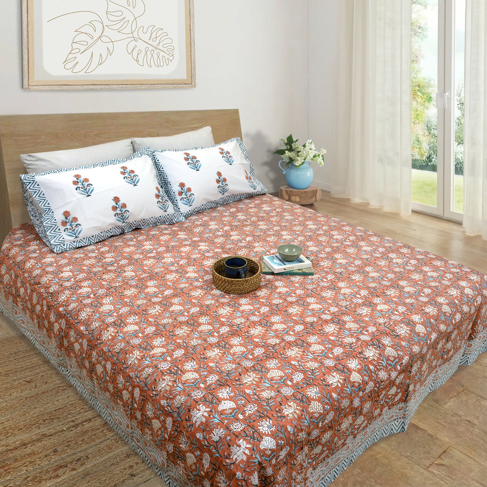 Floral Vines On Rust | Premium Bedsheet
