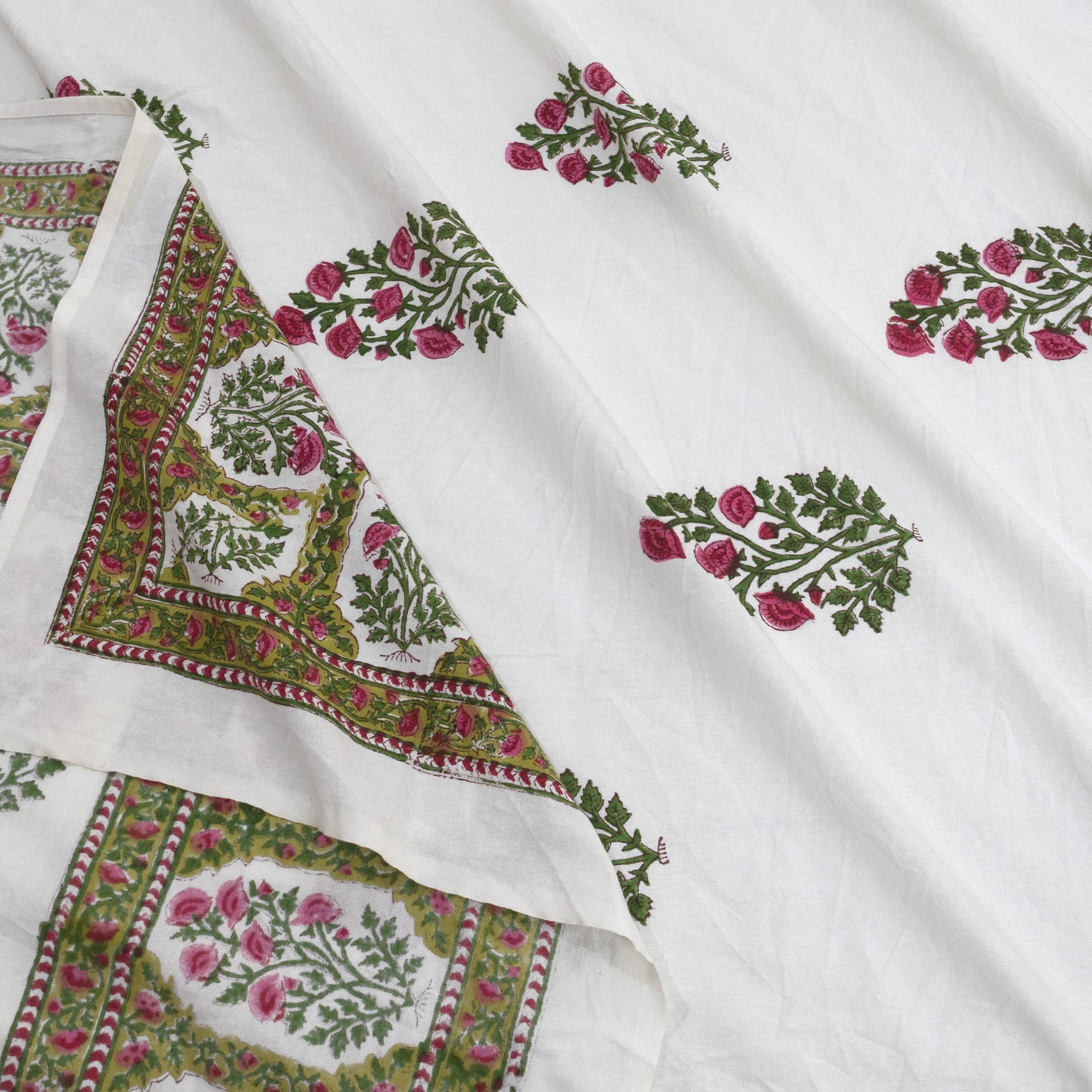 Pink Floral Plants on White  | Fine Quality Bedsheet