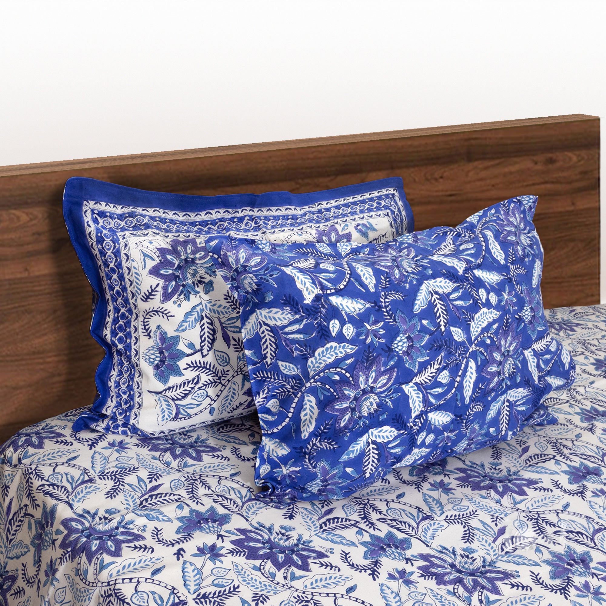 Royal Blue, Purple Florals on White | King Queen