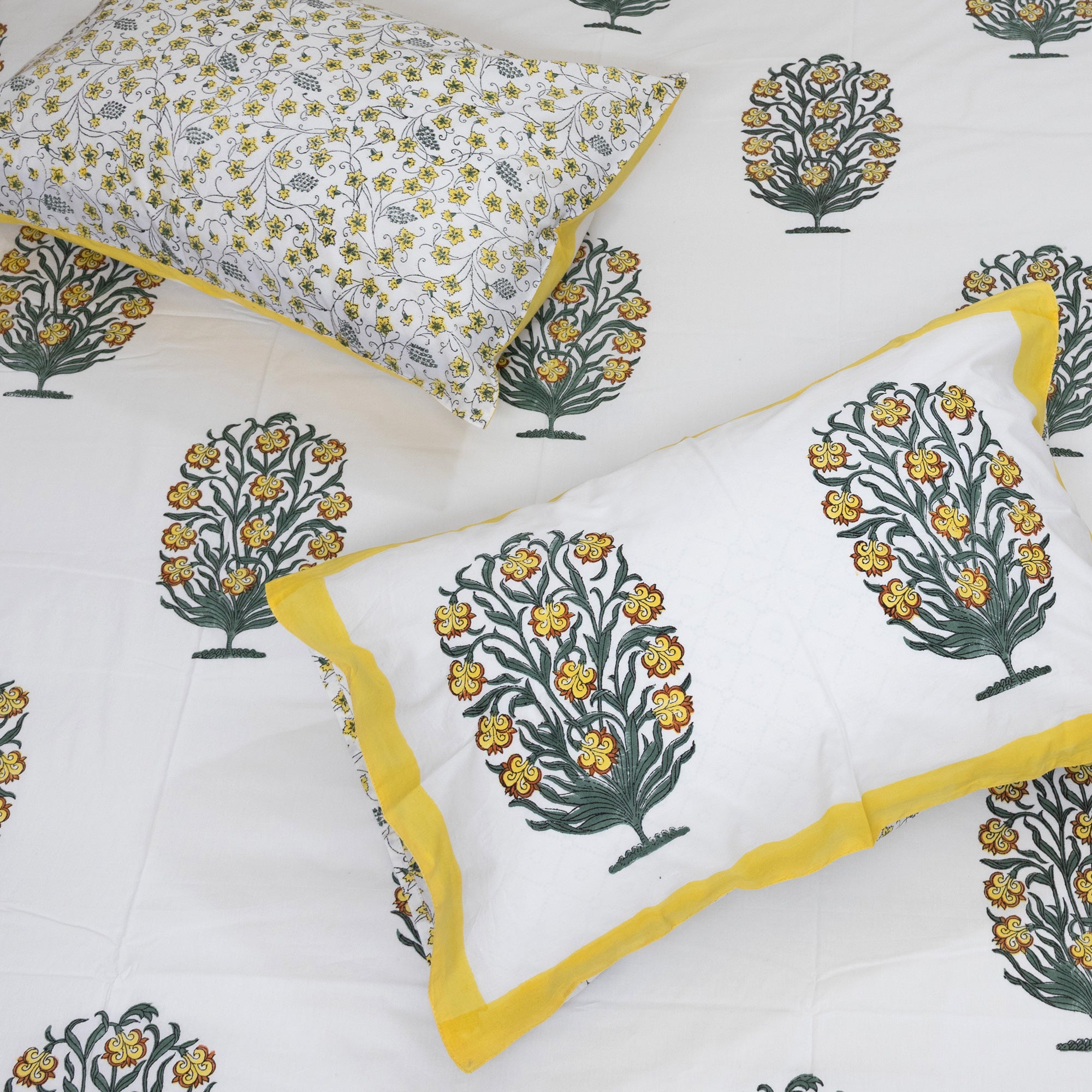 Yellow Marigold Bush on White | Premium Bedsheet