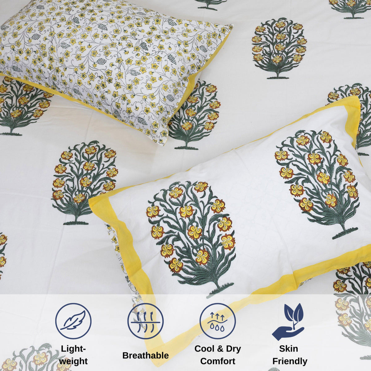 Yellow Marigold Bush on White | Premium Bedsheet