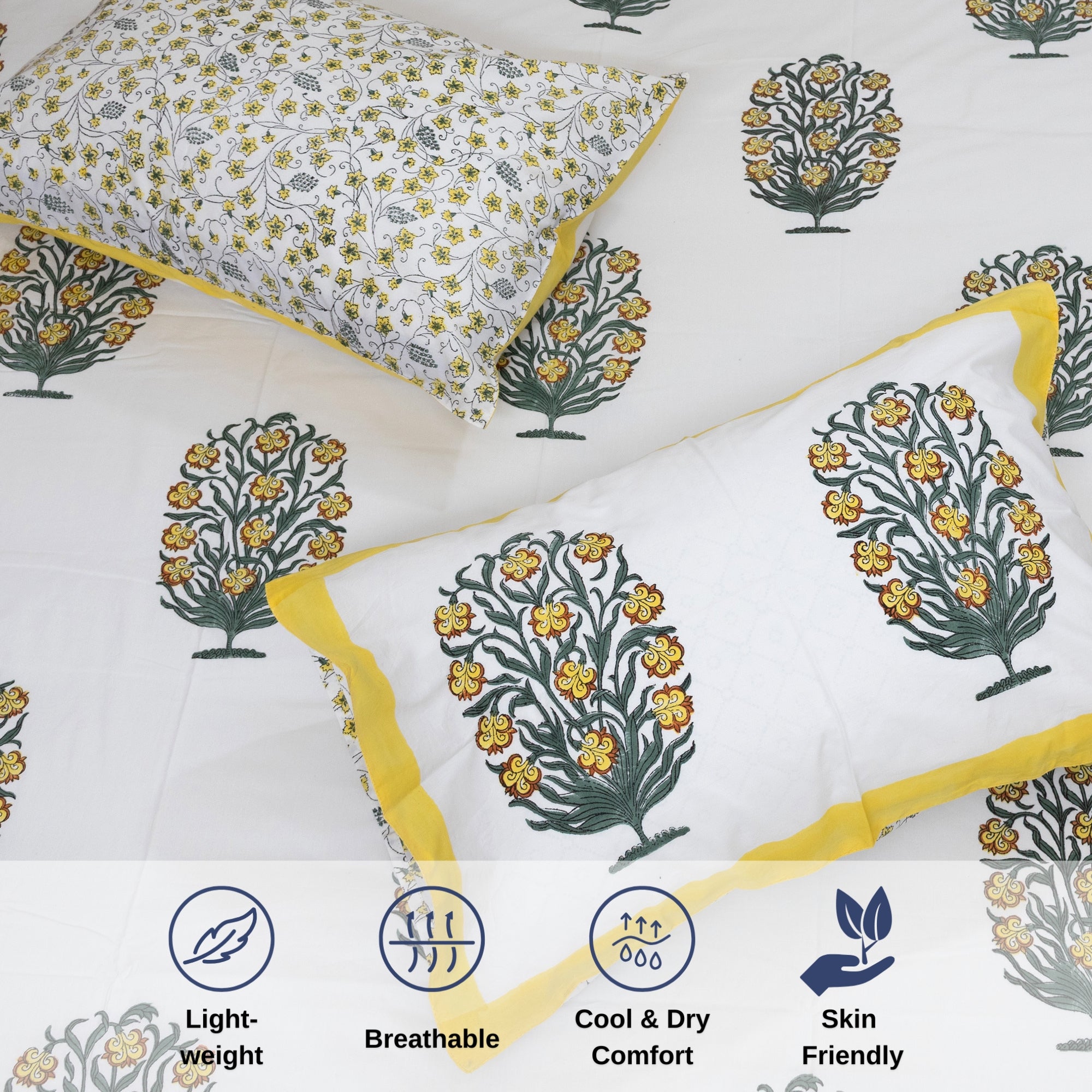 Yellow Marigold Bush on White  - Reversible Pillow Covers double bedsheet