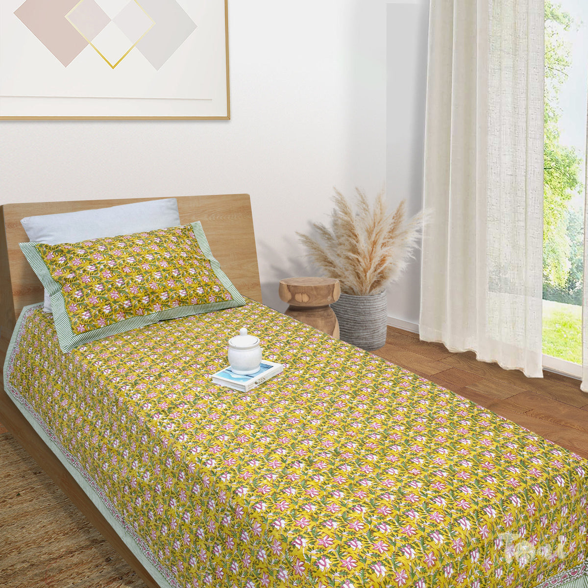 Pink Floral Pond| Premium Bedsheet