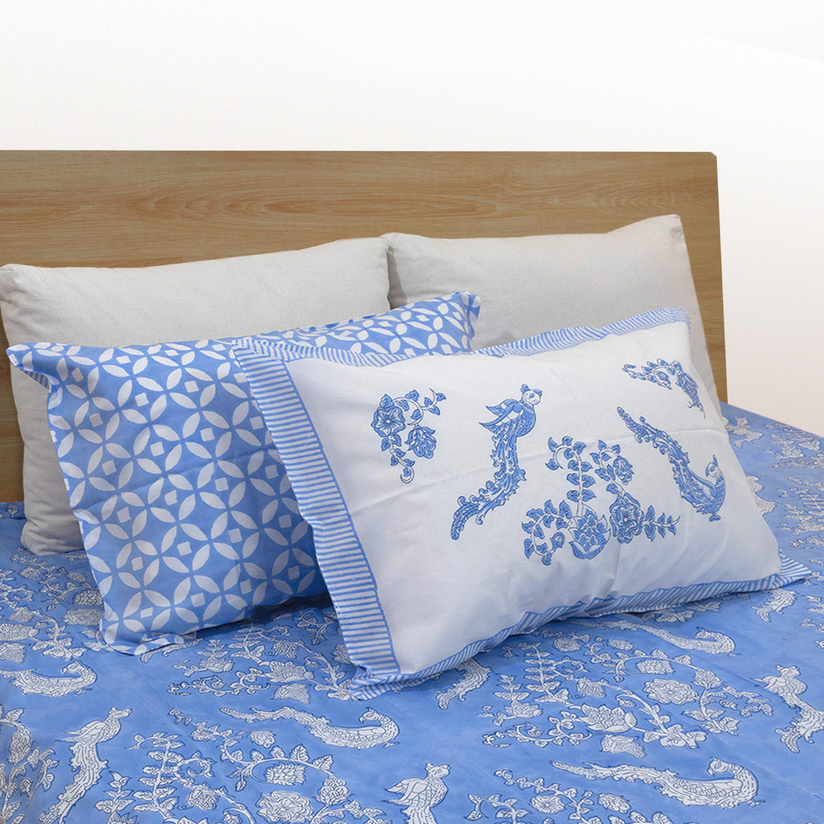 Blue Bird| All- Season Bedding Set | Premium Bedsheet , Pillow Covers, Dohar