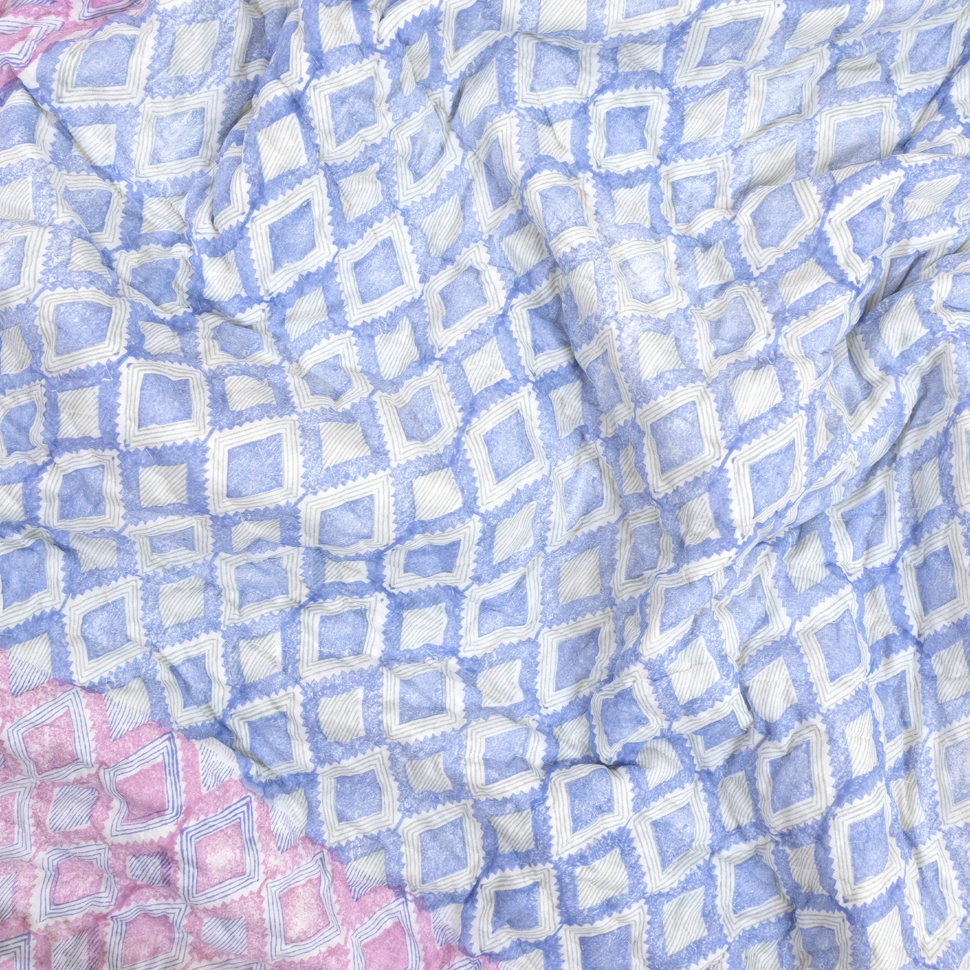 Geometric Pattern Blue Pink - Pure Mulmul Cotton