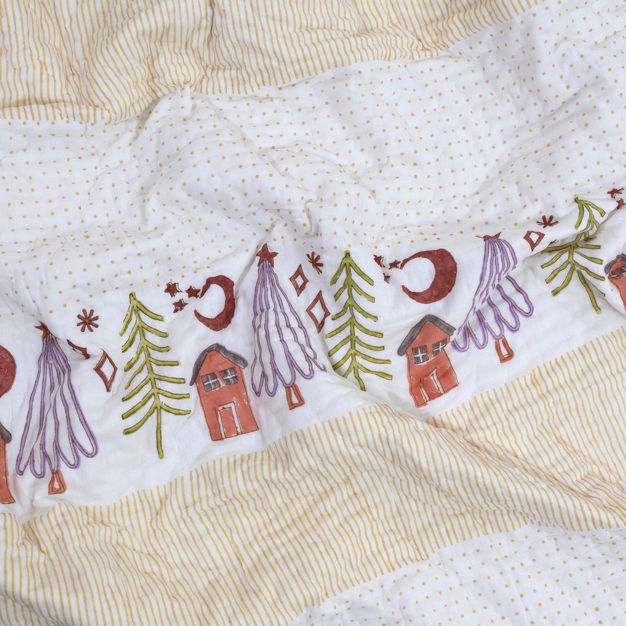 Yellow Polka |Comforter Bedding Set | Premium Bedsheet , Pillow Covers, Quilt / Razai