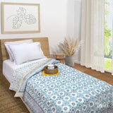 Small Blue Jaal | 300TC Bedsheet | 2 Pillow Covers | Mulmul Cotton Quilt