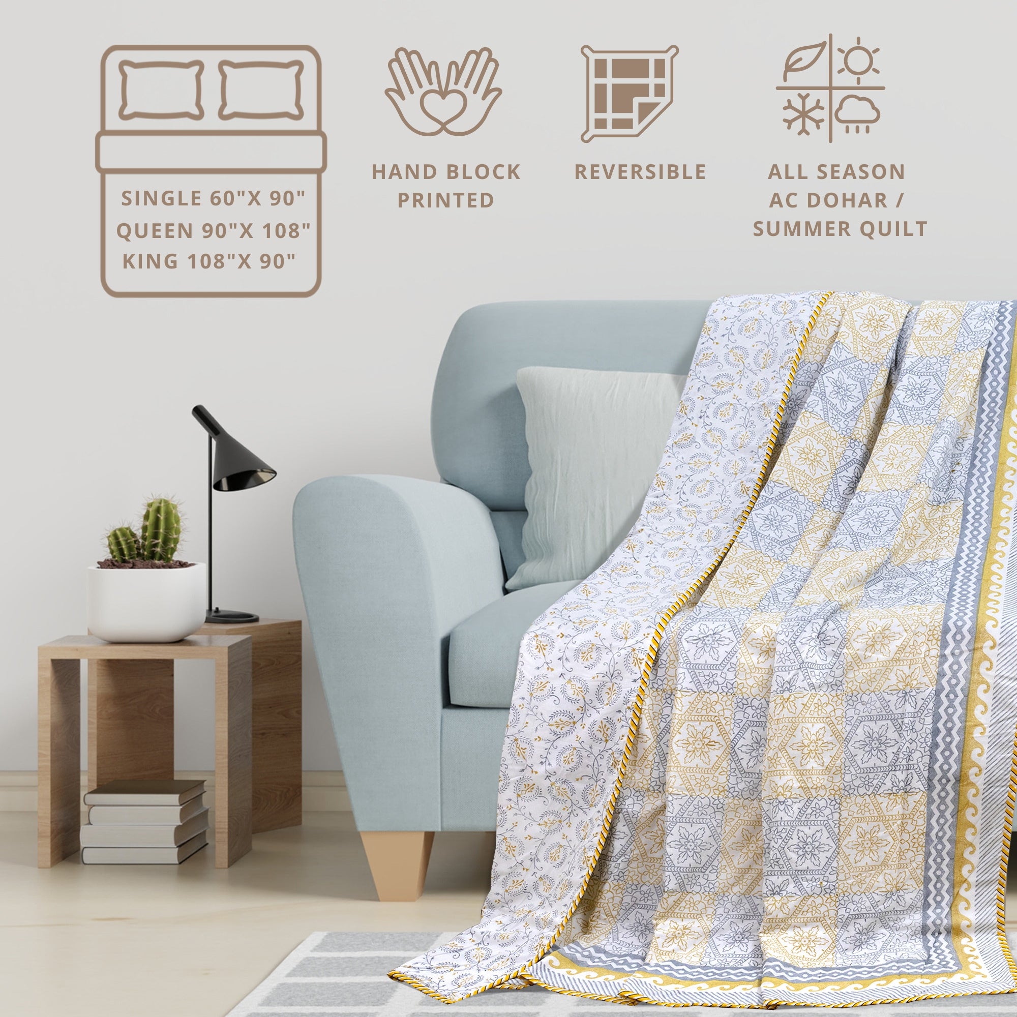 Yellow Grey Jharokha | Dohar | Summer Blanket