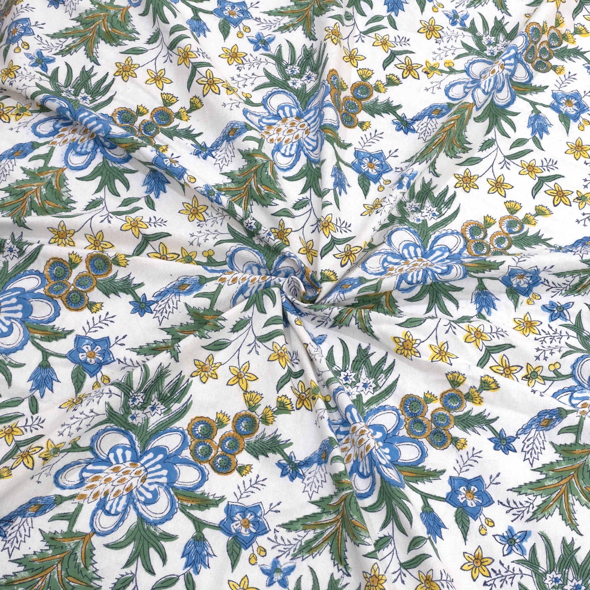 Blue Green Motives On White  | Fine Quality Bedsheet