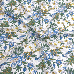 Blue Green Motives On White  | 210TC Pure Cotton
