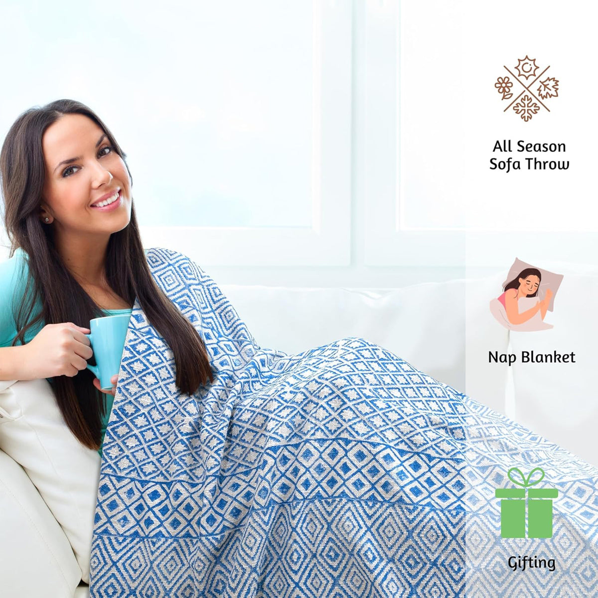 Blue Tapestry | MultiColor Florals | Woven Sofa Throw