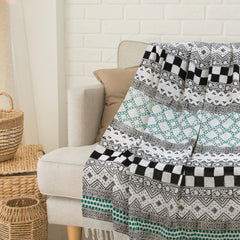 Green Gray Line | Cotton Yarn Sofa Throw