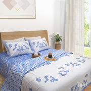 Blue Bird| All- Season Bedding Set | Premium Bedsheet , Pillow Covers, Dohar