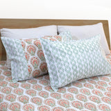Peach Green White | 300TC Mercerized Cotton Bedsheet