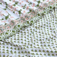Orange Green Lotus | Pure Mulmul Cotton | Flannel filling
