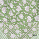 Green Kalamkari| 300TC Bedsheet | 2 Pillow Covers | Mulmul Cotton Dohar