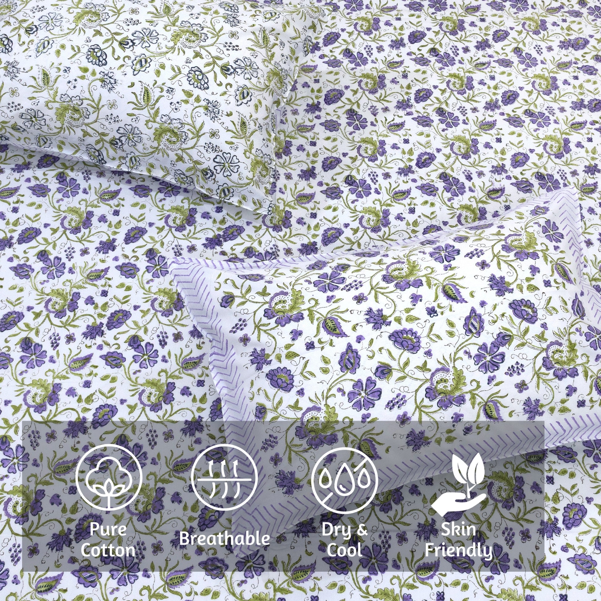 Small Lavender Flowers  - Reversible Pillow Covers with bed sheet