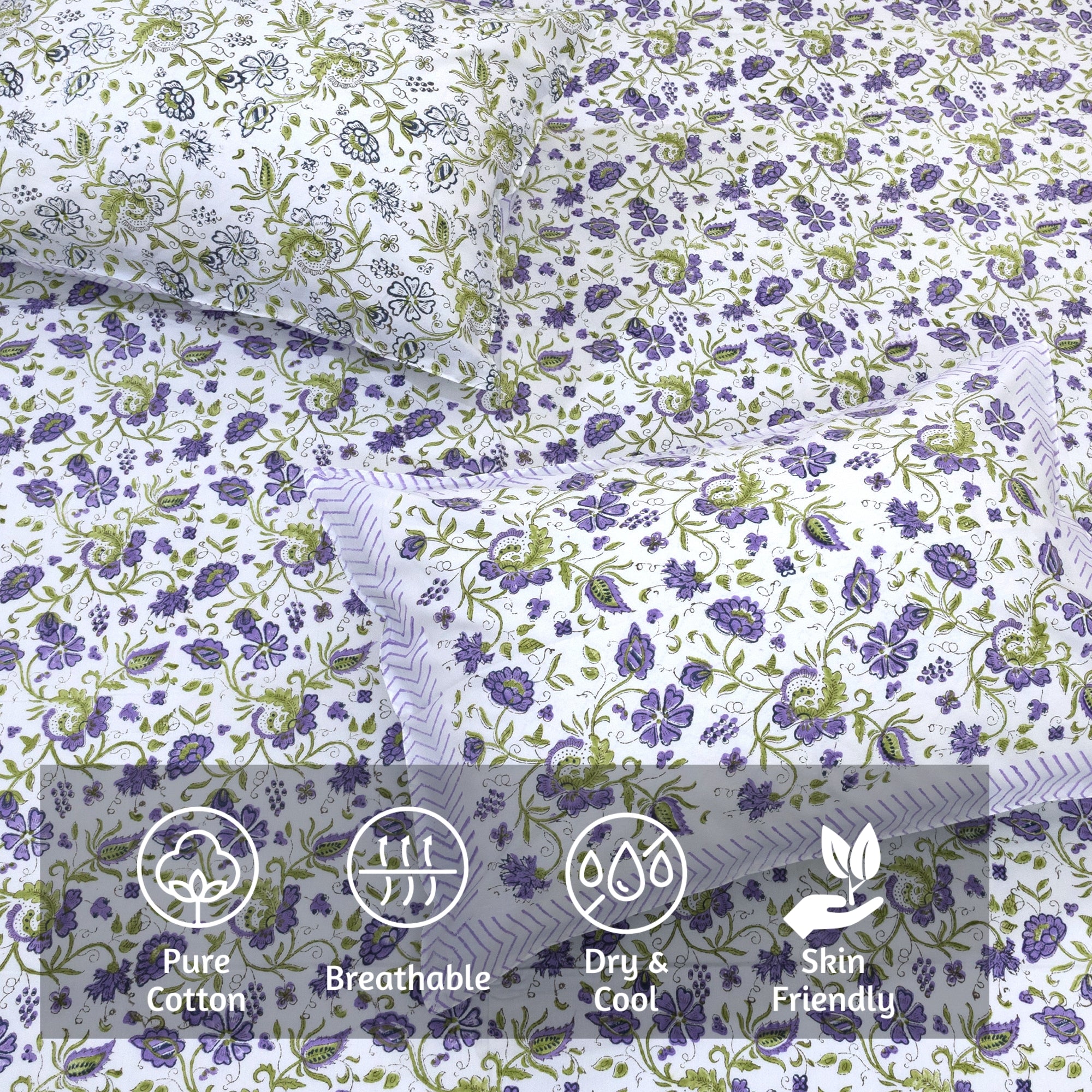 Small Lavender Flowers  - Reversible Pillow Covers with bed sheet