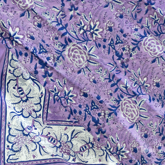 Lavender Garden |hand block printed bedsheet| Double bed: Queen size, King Size | 300 TC Premium Pure Cotton| Complementing pillow covers