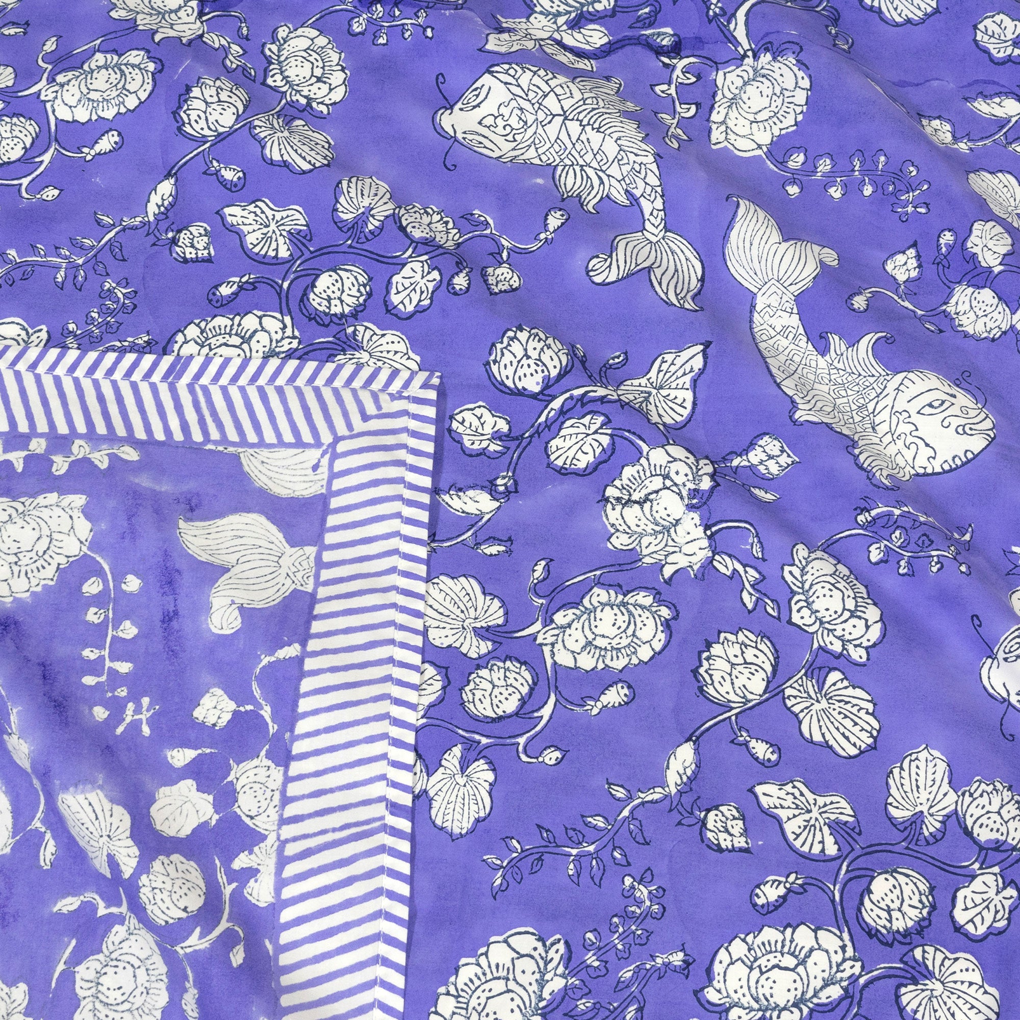 Purple Kalamkari Fish | Premium Bedsheet