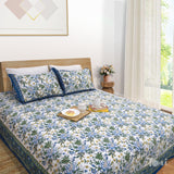 Blue Green Motives On White  | 210TC Pure Cotton Bedsheet