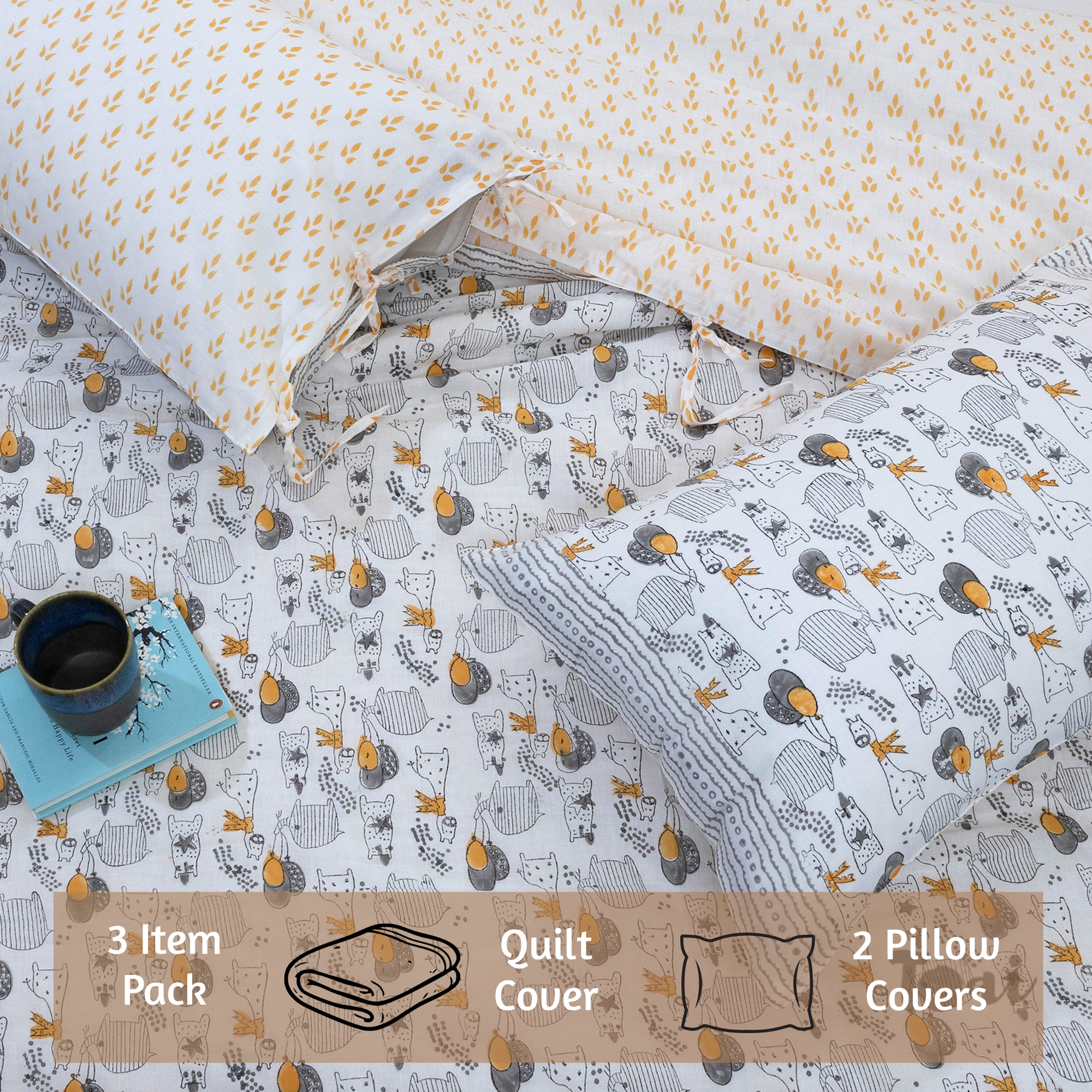 Grey Cartoon | Quilt Duvet Cover with Pillow Covers