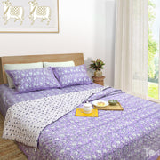 Lavender Kalamkari| Comforter Bedding Set | Premium Bedsheet , Pillow Covers, Quilt / Razai