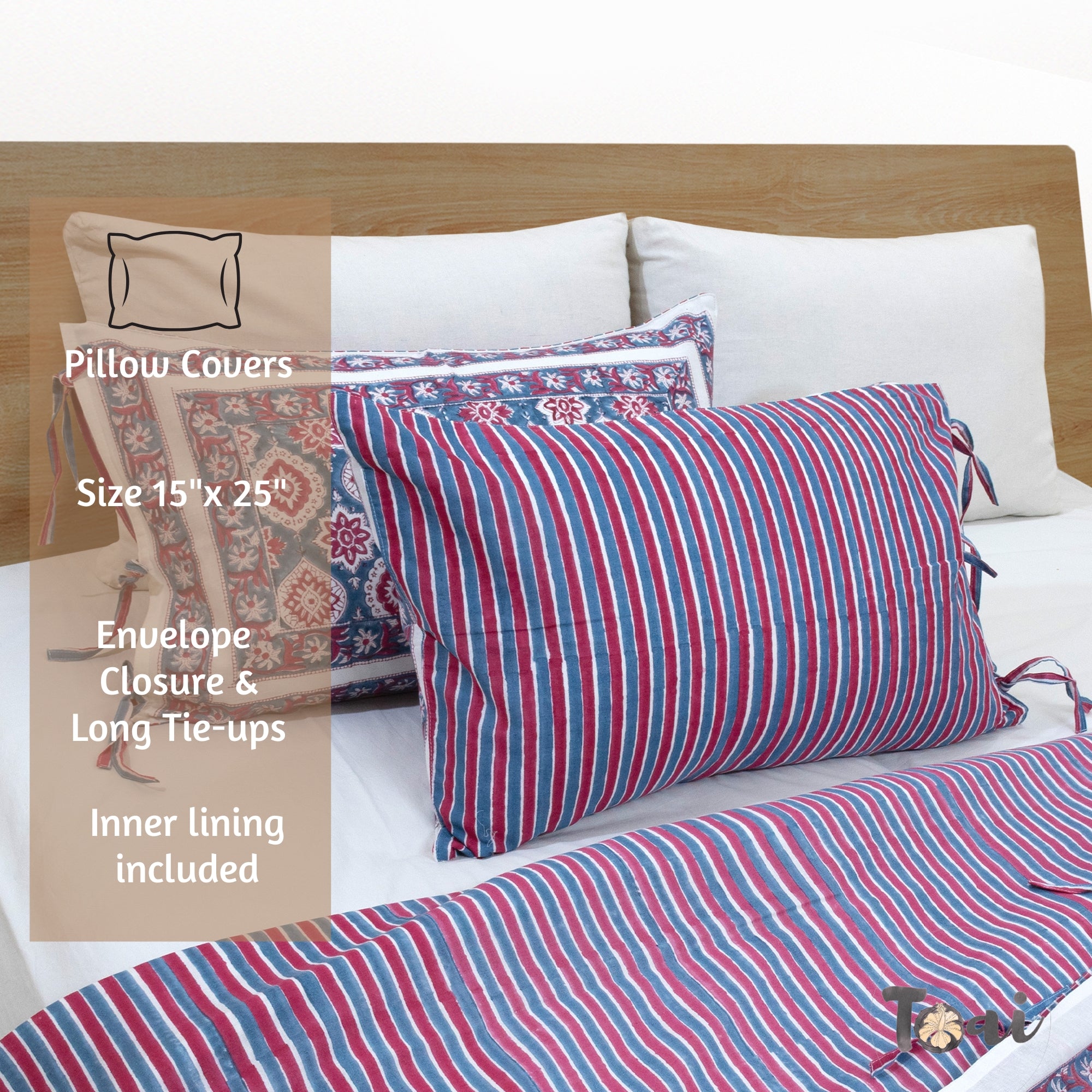 Spanish Villa Blue Red-Reversible Printed Pillow covers