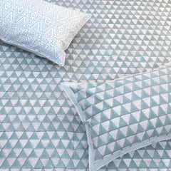 Cement Green Triangles | 300TC Bedsheet | 2 Pillow Covers | Mulmul Cotton Dohar