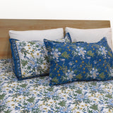 Blue Green Motives On White  | 210TC Pure Cotton Bedsheet