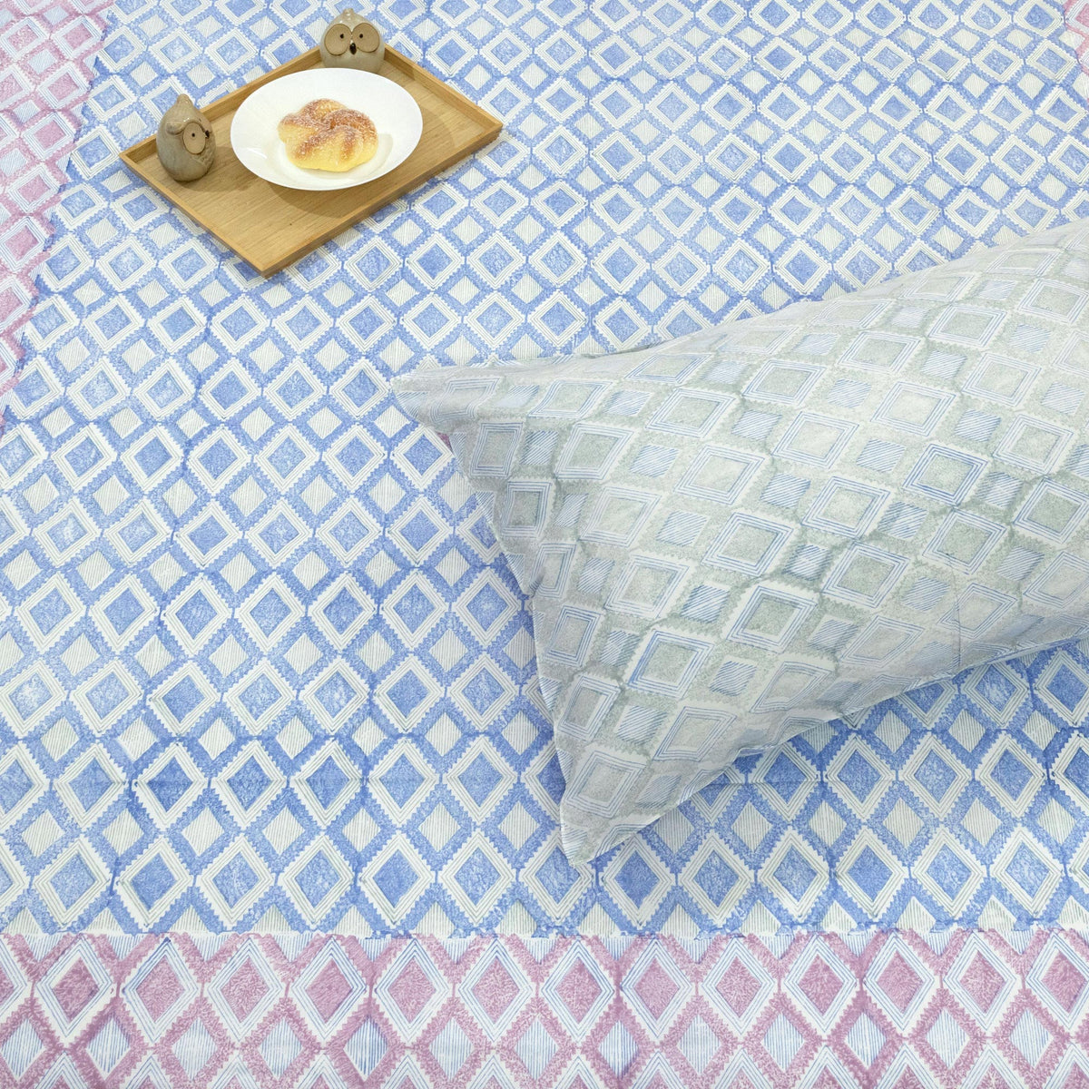 Vintage Lines Checks |Blue Pink| Premium Bedsheet